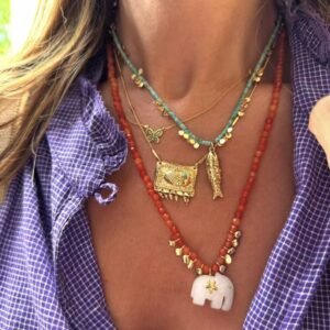 Boho Chic Fish Charm & Natural Stone Beaded Necklace