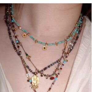 18K Gold Plated Natural Stone Floral Charm Necklace