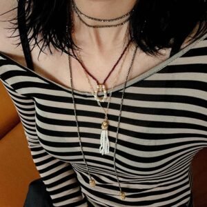 Vintage Burgundy Garnet & Pearl Beaded Necklace