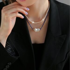 Vintage Lapis Lazuli & Baroque Pearl Necklace