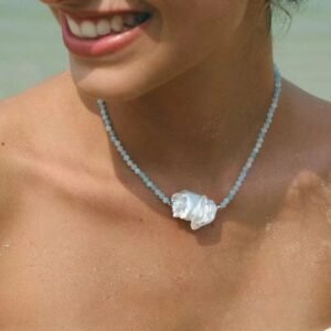 Natural Aquamarine Beaded & Baroque Pearl Layering Necklace